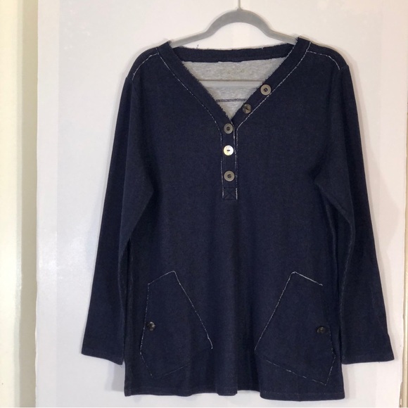 Soft Surroundings Blue Half Button Downtime Henley Tunic Top MP - Picture 2 of 16